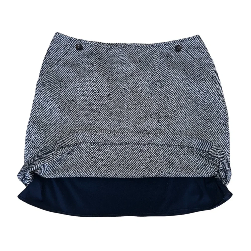 NWT Banana Republic Navy Blue Herringbone Wool Blend A-line Skirt Size 16 Tall - Picture 3 of 9